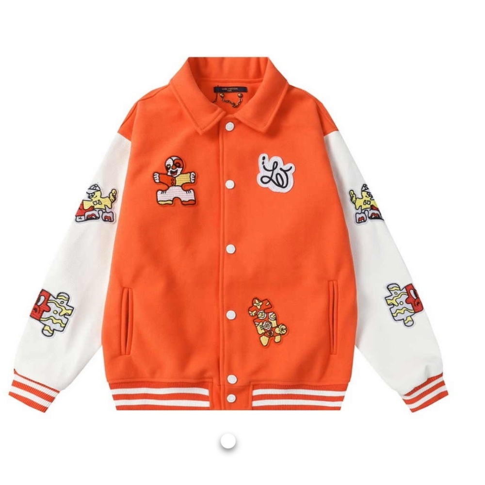 Fabulous Orange Varsity Jacket with with Colorful Detail - Picture 4 of 5